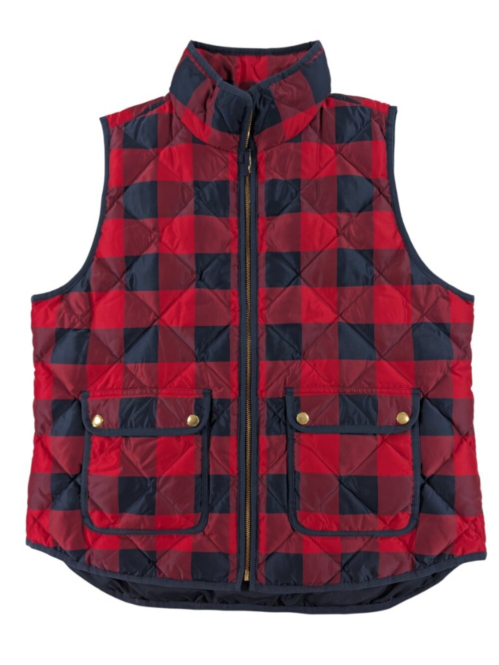 J. Crew Navy Blue Red Plaid Excursion Quilted Puffer Vest XL Buffalo Check